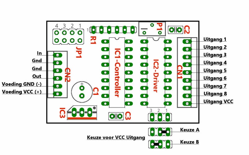 Aansluit gegevens PCB module Licht controller